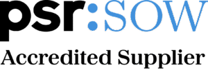 psr logo, black blue accredited supplier